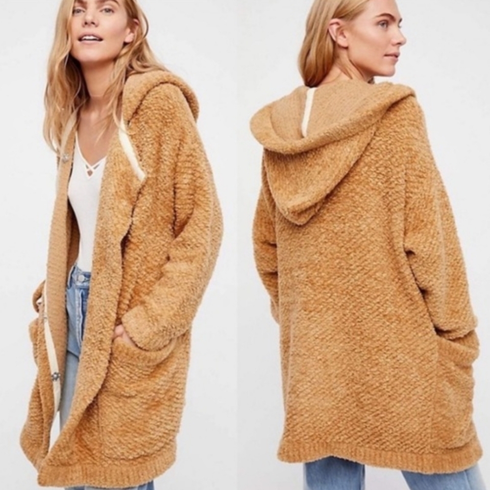 Free People Warm Wishes Tan Cardigan Cozy Oversized Sweater Size XS